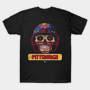 American Football - Pittsburgh Skull Football Gift T-Shirt